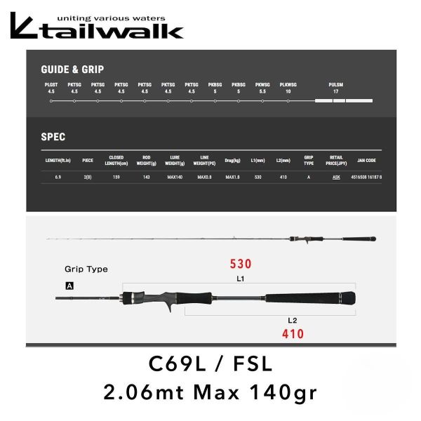 Tailwalk SSD Tai Rubber C69L/FSL 2,06m Max 140g